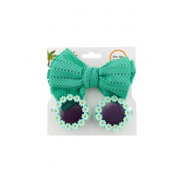 Set ochelari de soare pentru fetite cu funda supradimendionata pentru par - model floricele vesele - EFAYN
