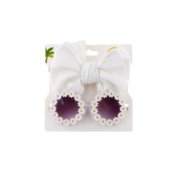 Set ochelari de soare pentru fetite cu funda supradimendionata pentru par - model floricele vesele - EFAYN
