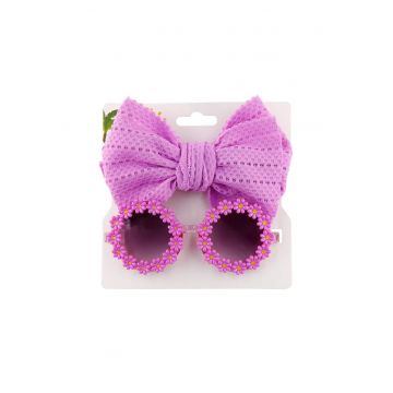 Set ochelari de soare pentru fetite cu funda supradimendionata pentru par - model floricele vesele - EFAYN