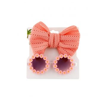 Set ochelari de soare pentru fetite cu funda supradimendionata pentru par - model floricele vesele - EFAYN