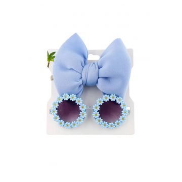Set ochelari de soare pentru fetite cu funda supradimendionata pentru par - model floricele vesele - EFAYN